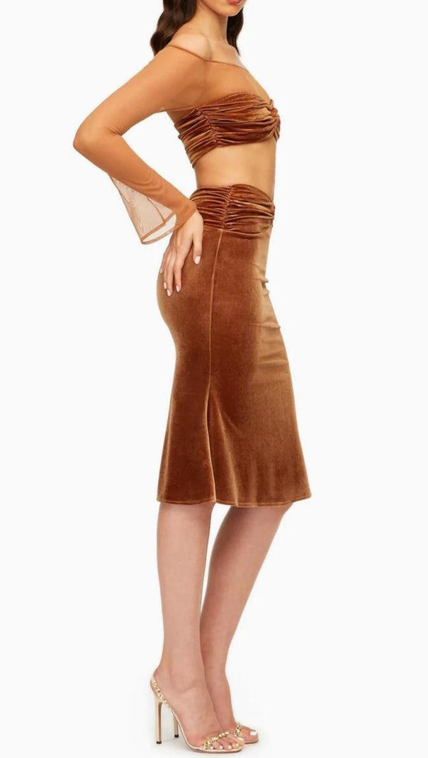 AIIZIE VELVET MESH SLEEVE TWO PIECE SUIT - product image