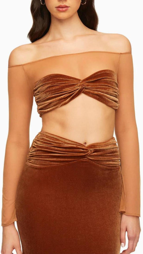 AIIZIE VELVET MESH SLEEVE TWO PIECE SUIT - product image
