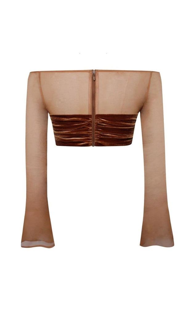 AIIZIE VELVET MESH SLEEVE TWO PIECE SUIT - product image