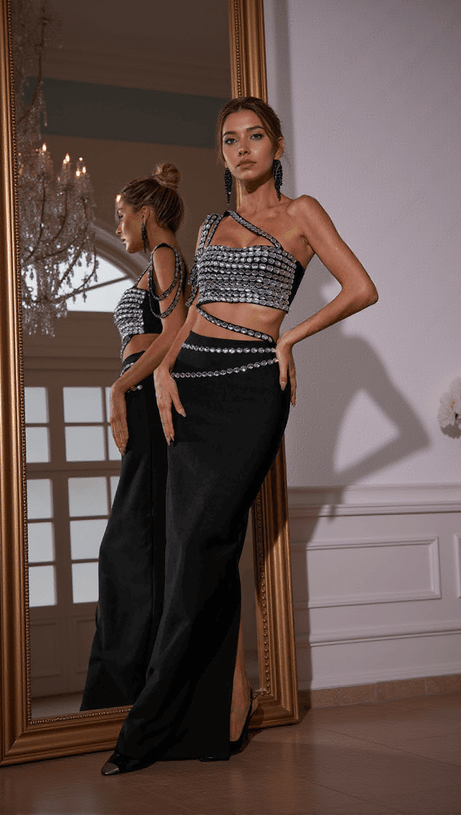 HANIA RHINESTONE BANDAGE SKIRT SET