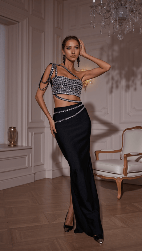 HANIA RHINESTONE BANDAGE SKIRT SET