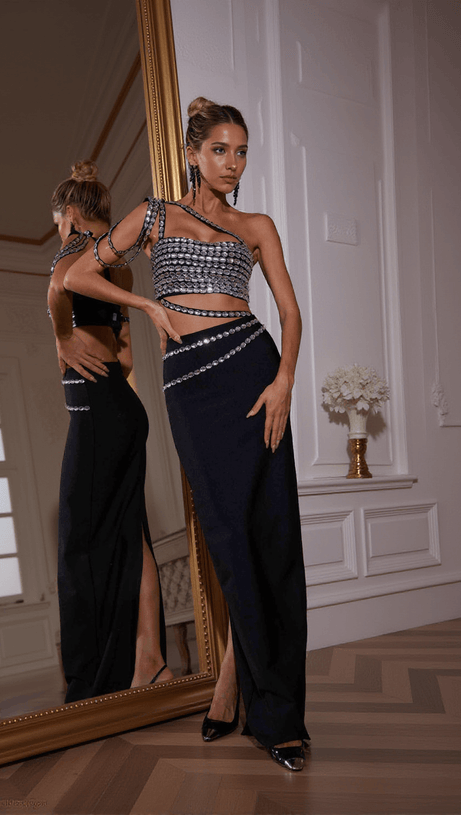 HANIA RHINESTONE BANDAGE SKIRT SET