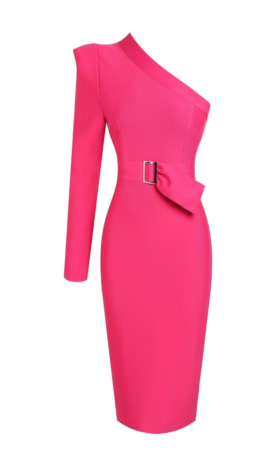 ABITO MIDI MONOSPALLA ROSA