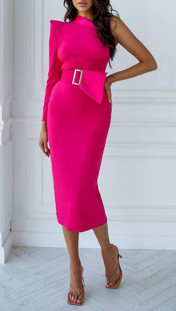 AIIZIE ONE SHOULDER MIDI DRESS IN PINK - product image