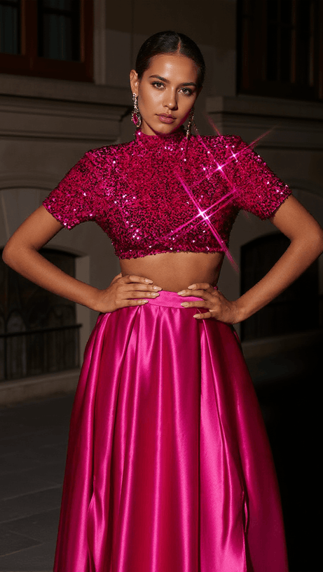 GINEBRA SHORT SLEEVE SPLIT SKIRT SET