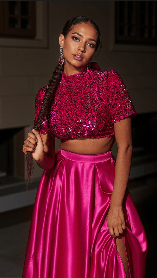 AIIZIE GINEBRA SHORT SLEEVE SPLIT SKIRT SET - product image