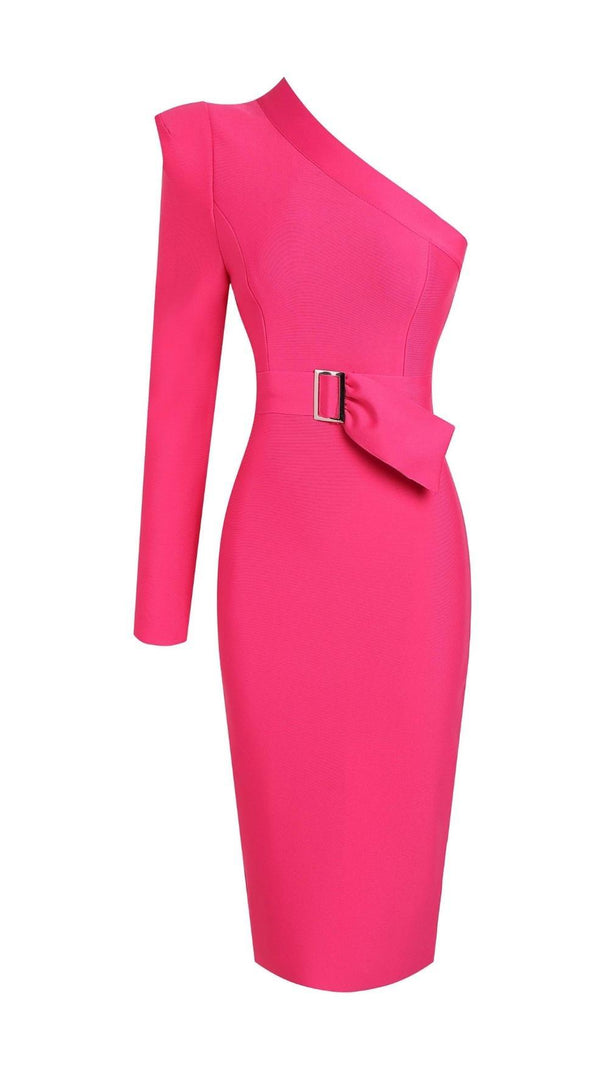 AIIZIE ONE SHOULDER MIDI DRESS IN PINK - product image