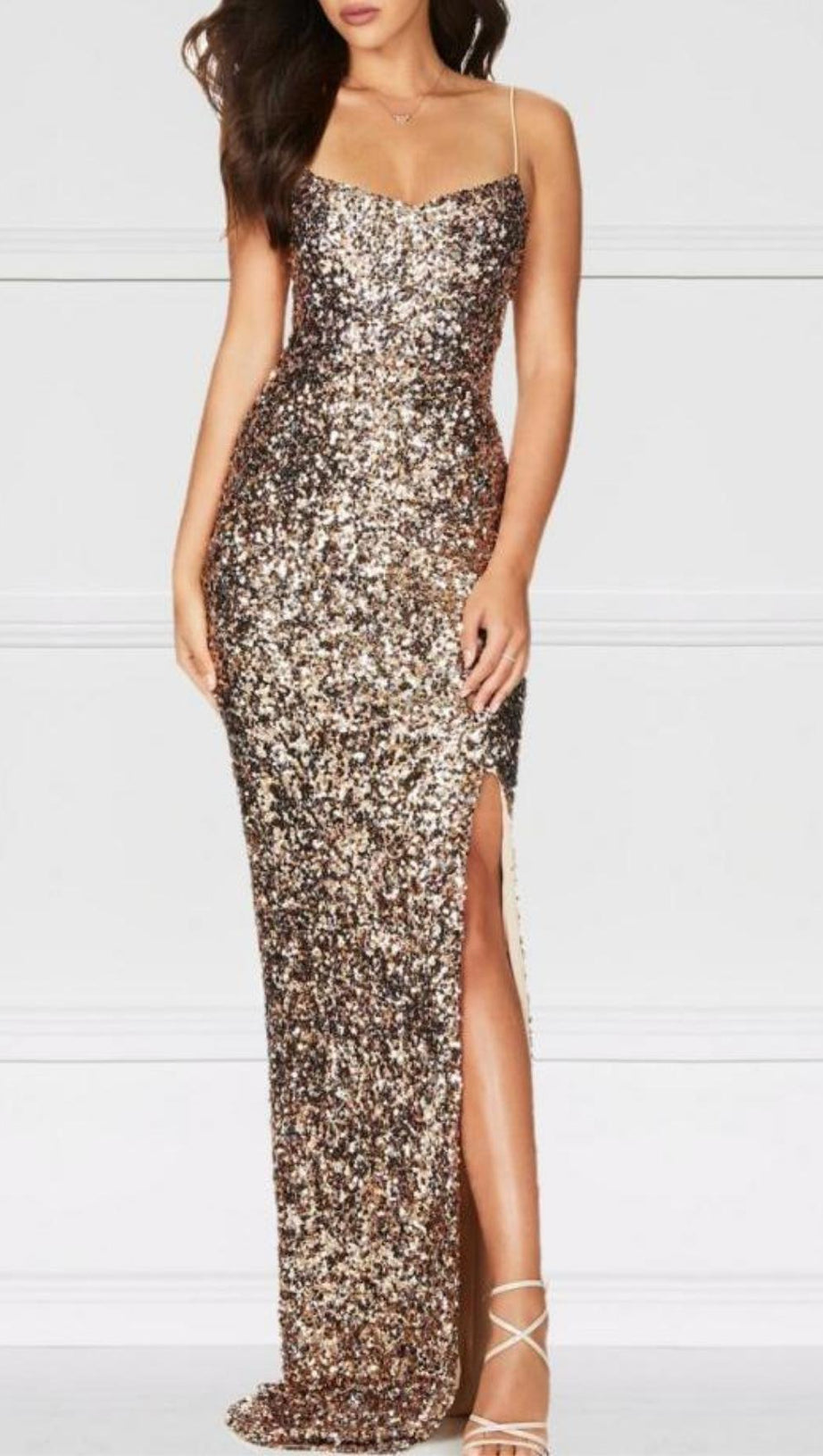 MIDIKLEID MIT PAILLETTEN UND CONDOLE-GÜRTEL