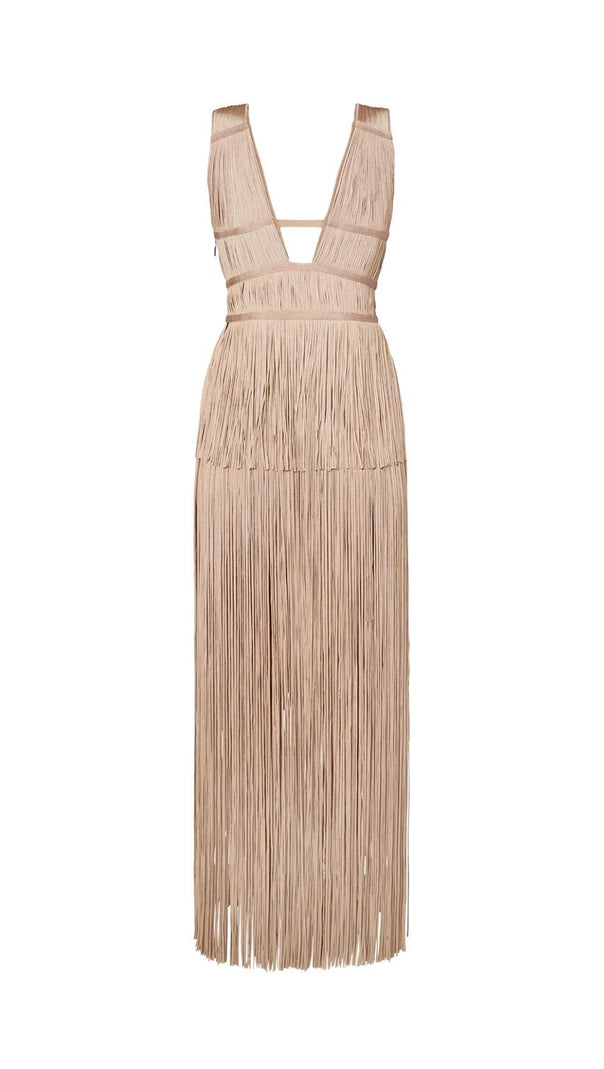 AIIZIE TASSEL BACKLESS JUMPSUIT IN KHAKI - product image