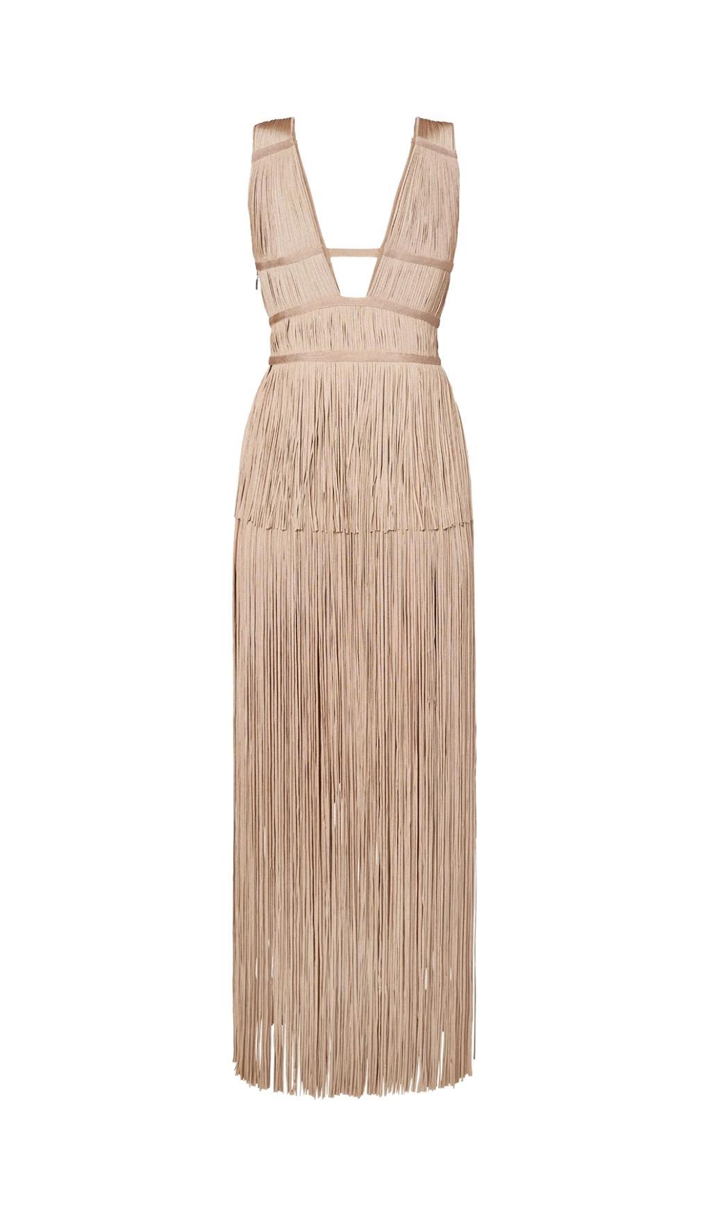 Rückenfreier Jumpsuit mit Quasten in Khaki