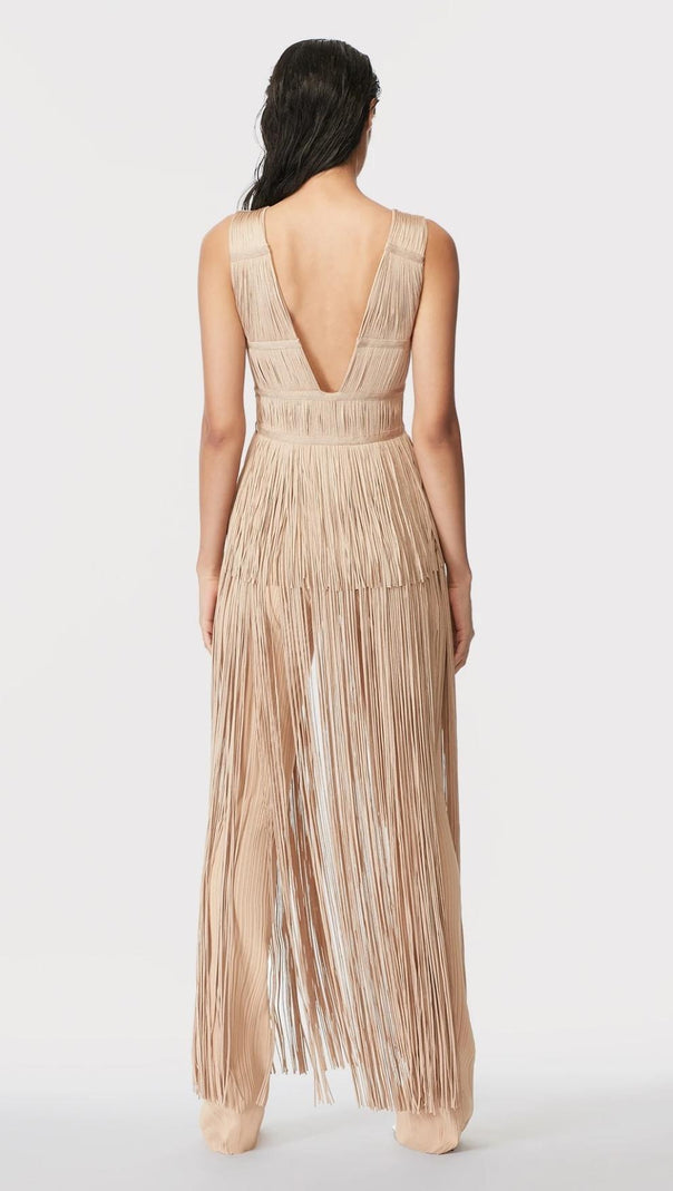AIIZIE TASSEL BACKLESS JUMPSUIT IN KHAKI - product image
