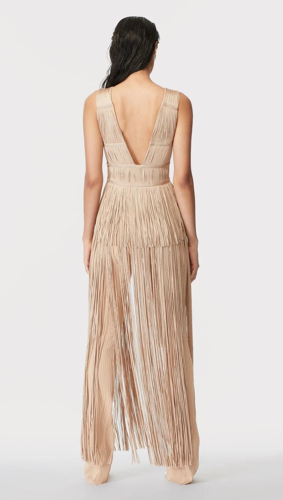 Rückenfreier Jumpsuit mit Quasten in Khaki