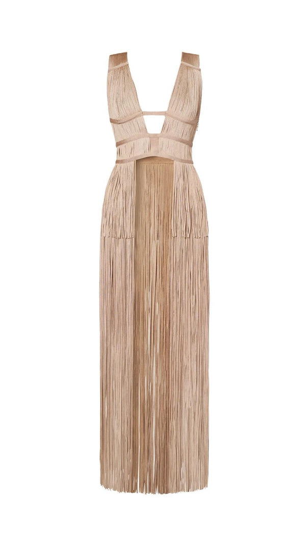 AIIZIE TASSEL BACKLESS JUMPSUIT IN KHAKI - product image