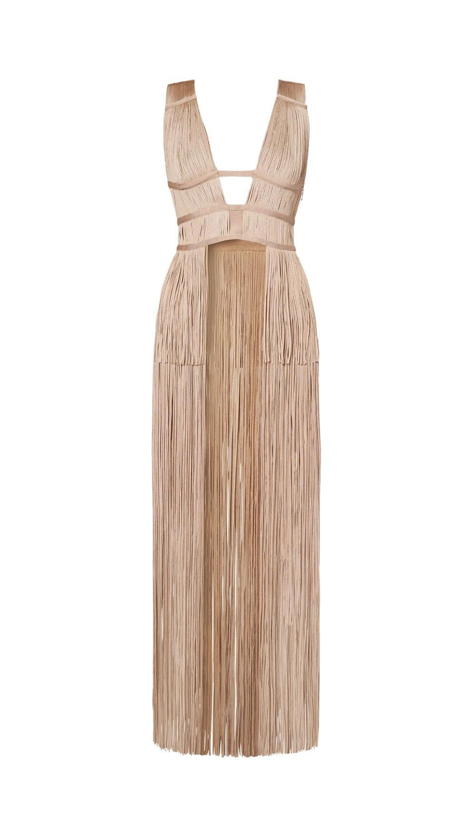 Rückenfreier Jumpsuit mit Quasten in Khaki