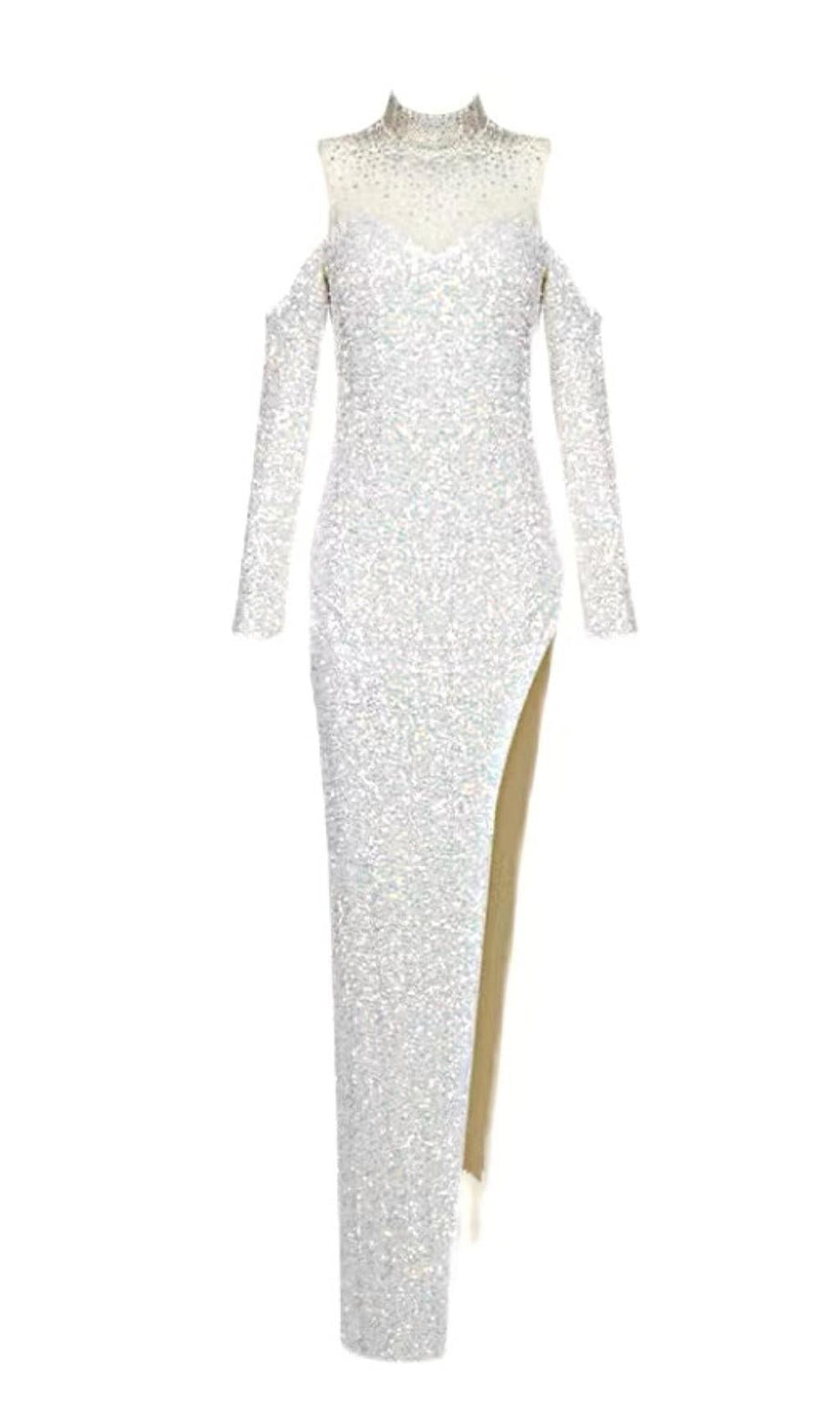 MINI ABITO CON PAILLETTES ARGENTO