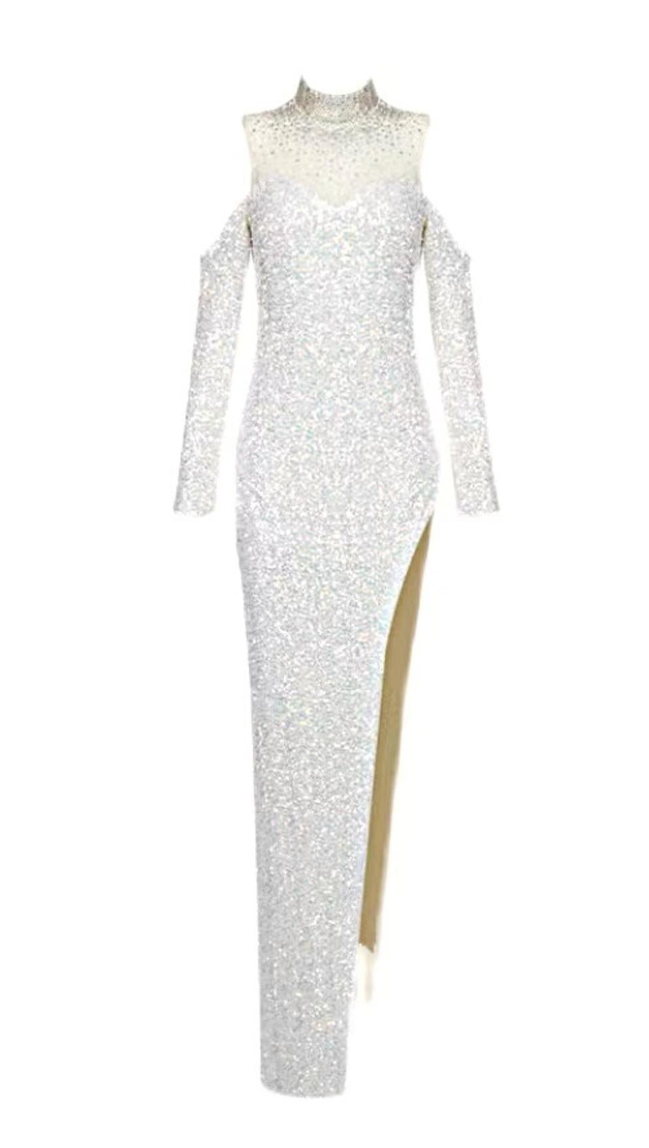 MINI ABITO CON PAILLETTES ARGENTO