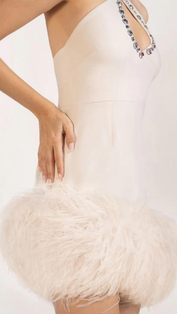 AIIZIE WHITE FEATHER-EMBELLISHED CREPE MINI DRESS - product image