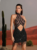 Tobin Sequin Fringe Metallic Dress In Black