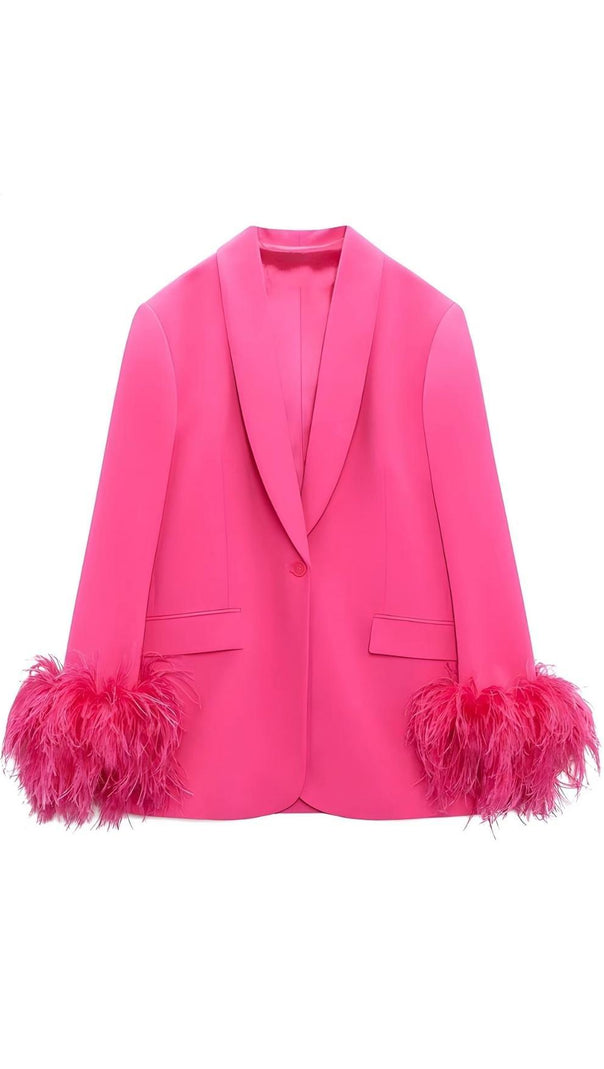 AIIZIE FEATHER JACKET SUIT IN HOT PINK - product image