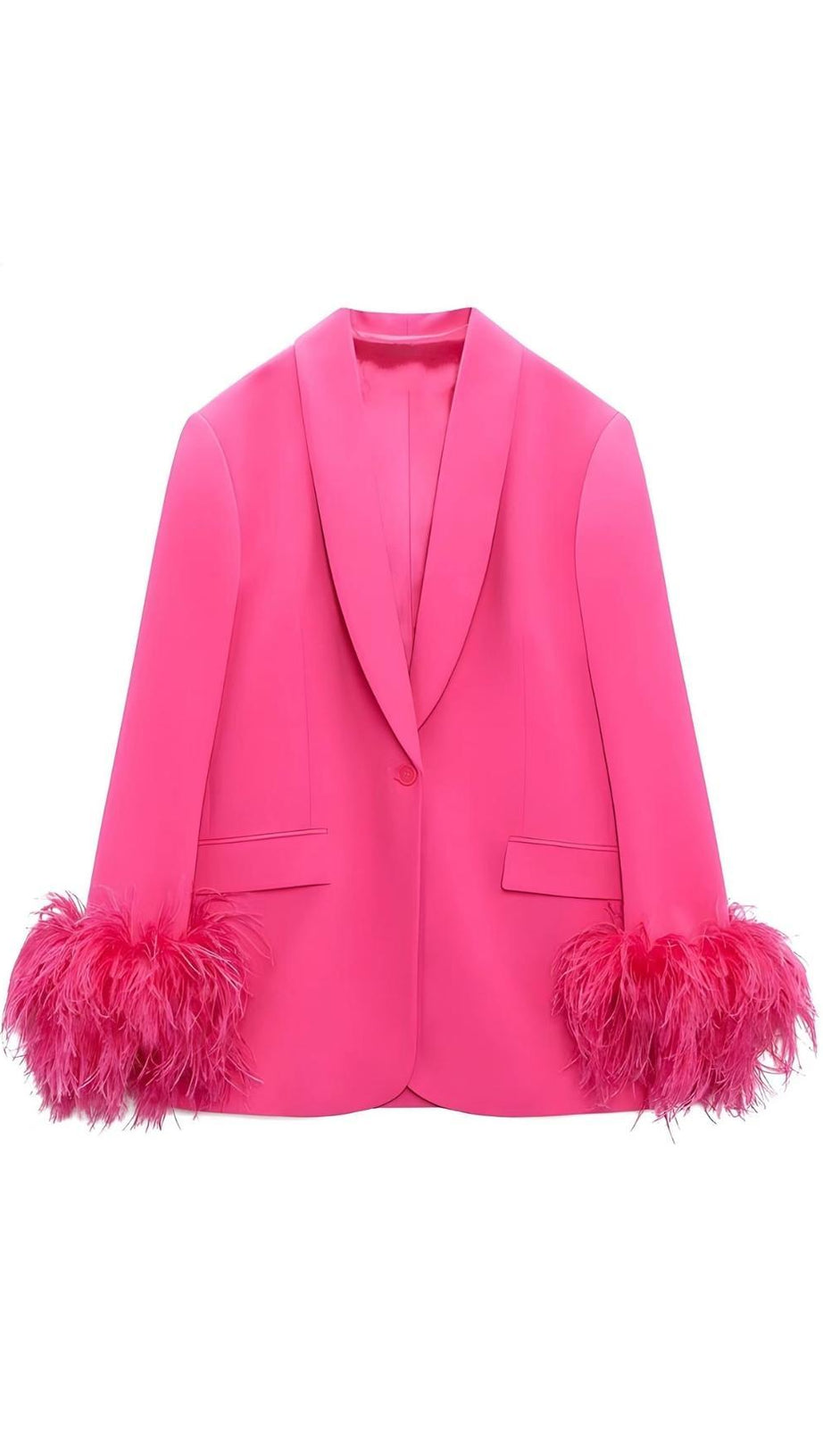 FEATHER JACKET SUIT IN HOT PINK