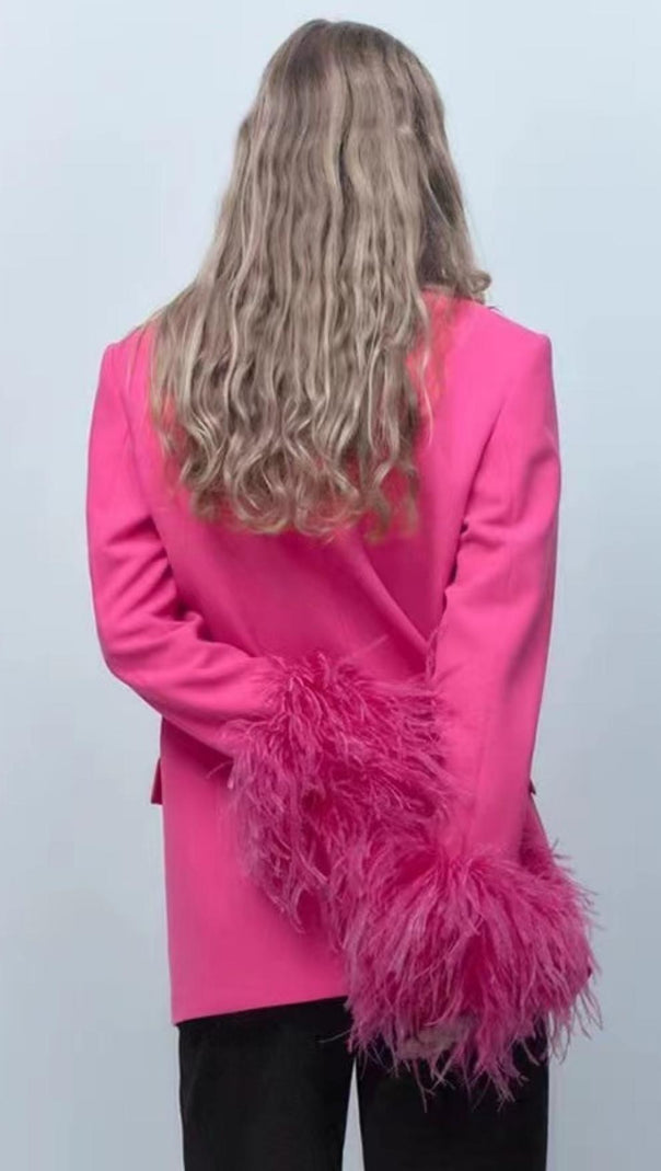 AIIZIE FEATHER JACKET SUIT IN HOT PINK - product image