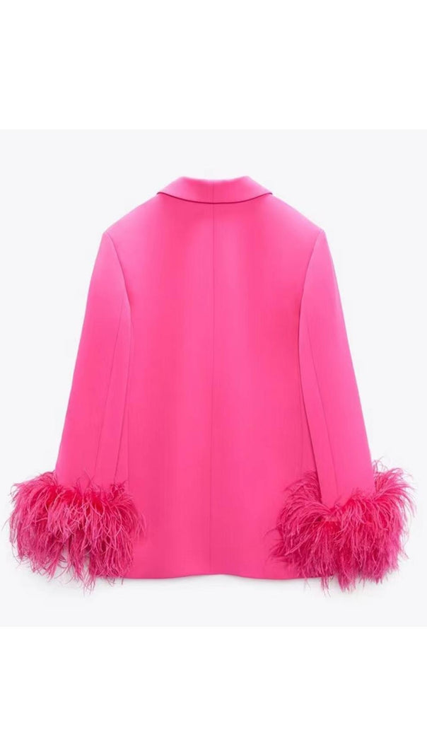 AIIZIE FEATHER JACKET SUIT IN HOT PINK - product image