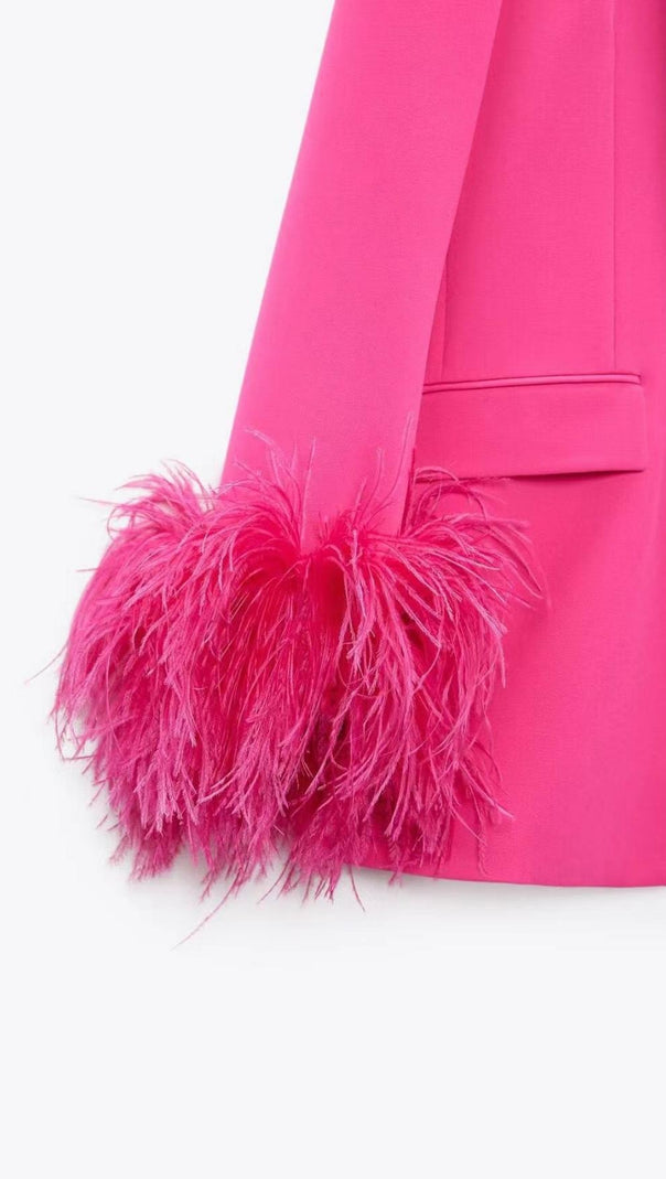 AIIZIE FEATHER JACKET SUIT IN HOT PINK - product image
