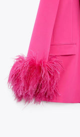 FEATHER JACKET SUIT IN HOT PINK