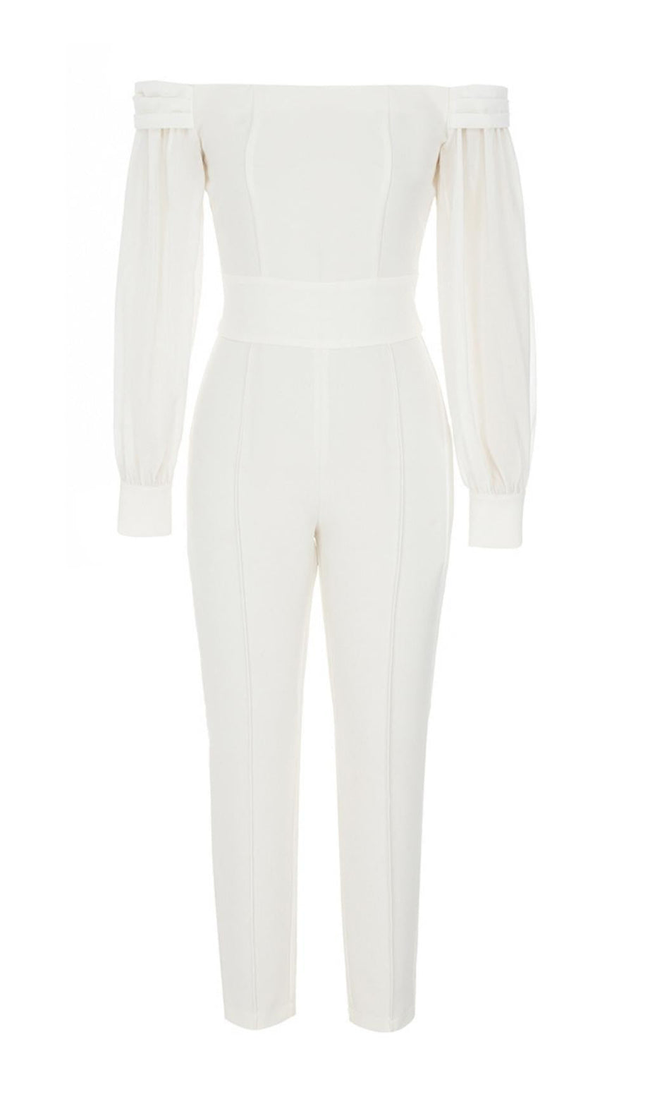 TRÄGERLOSER LANGÄRMELIGER JUMPSUIT IN WEISS