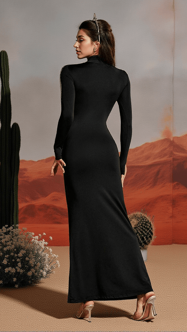 AIIZIE LIDAL LONG SLEEVE BODY PRINTED MAXI DRESS IN SILVER - product image