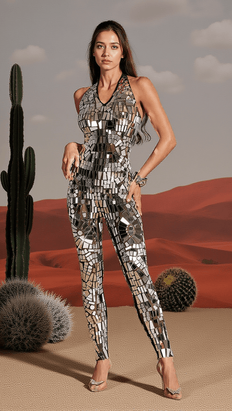 ABRAM HALTERNECK ACRYLIC EMBELLISHED JUMPSUIT