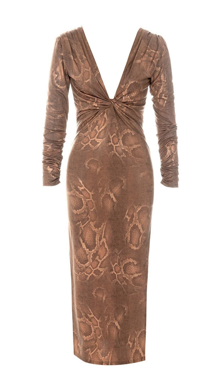 LONG SLEEVES V NECK MIDI DRESS