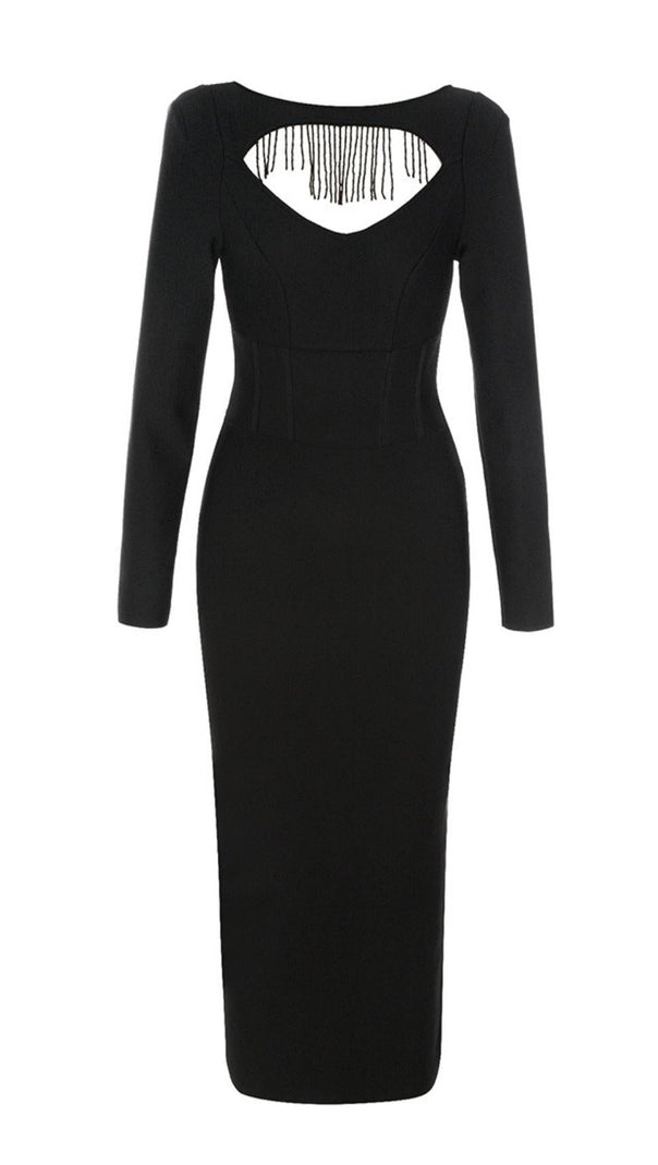 AIIZIE CUT OUT LONG SLEEVES MIDI DRESS IN BLACK - product image