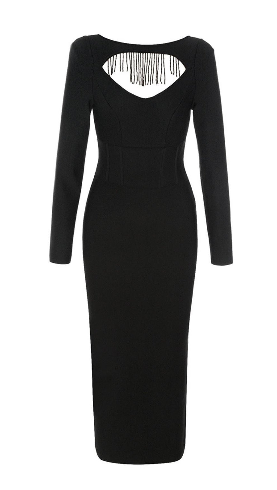 CUT OUT LONG SLEEVES MIDI DRESS IN BLACK