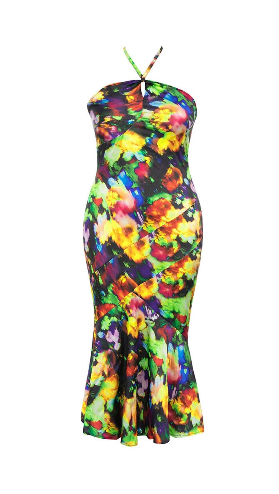 Großes, schmales Neckholder-Maxikleid mit Blumenmuster und Rückenfrei
