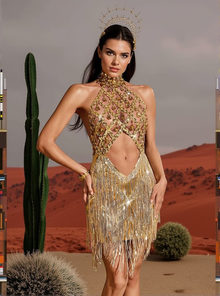 Tobin Sequin Fringe Metallic Dress In Gold