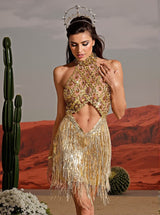 Tobin Sequin Fringe Metallic Dress In Gold