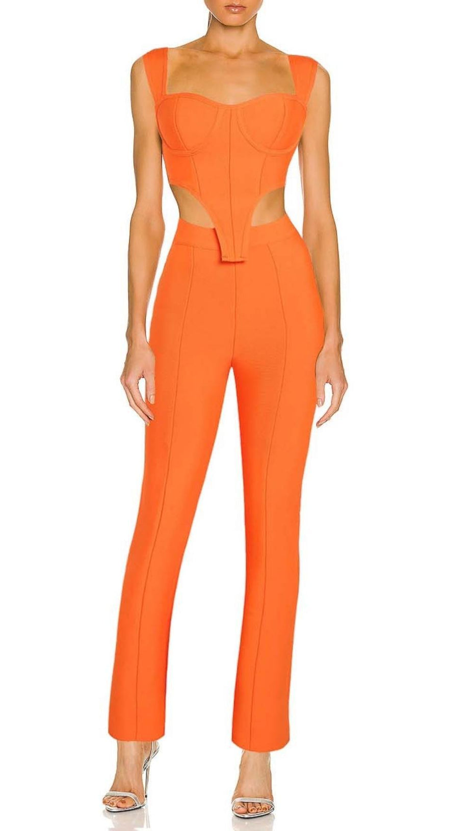 BANDAGE CUT OUT TWO PIECE SET IN ORANGE