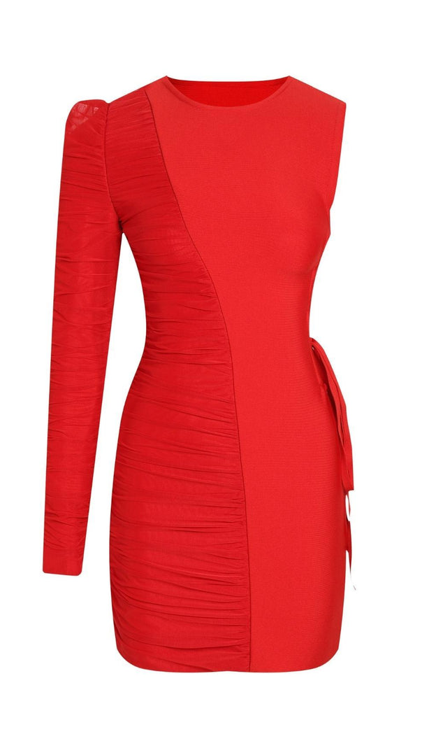 AIIZIE ONE SHOULDER RUCHED MINI DRESS IN RED - product image