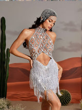 Tobin Sequin Fringe Metallic Dress In Silver