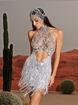 Tobin Sequin Fringe Metallic Dress In Silver