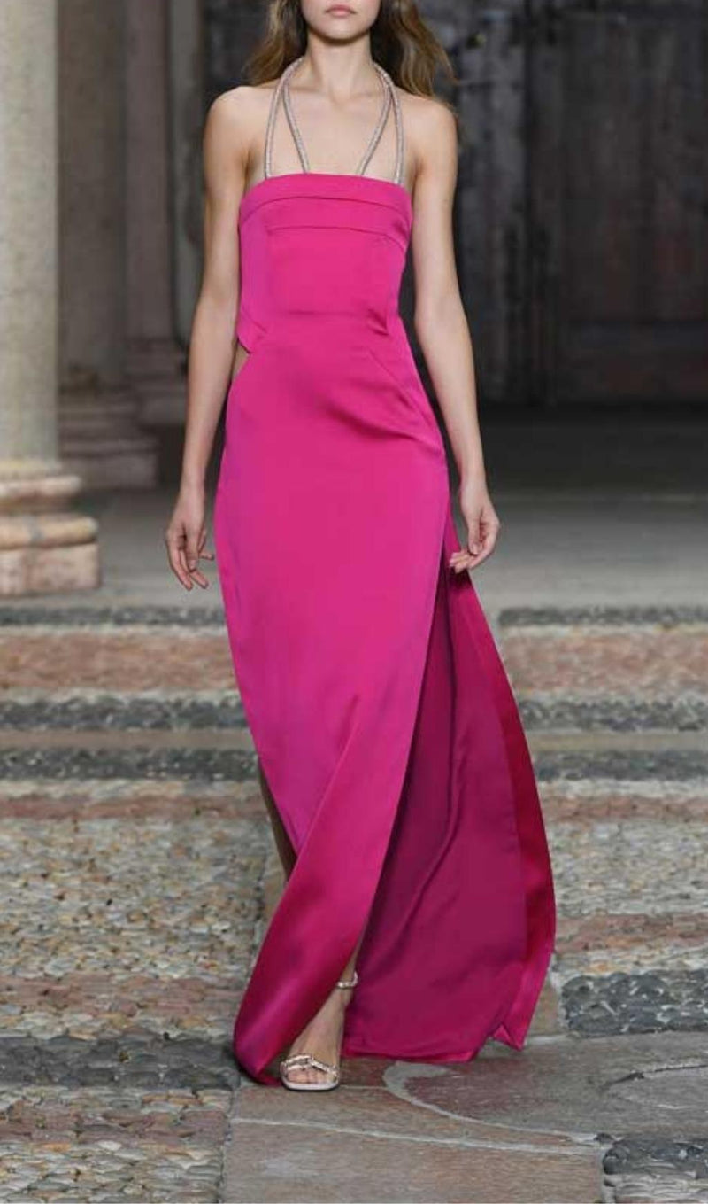 HALTER STRAPLESS MAXI DRESS IN PINK