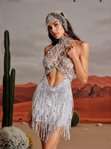 Tobin Sequin Fringe Metallic Dress In Silver