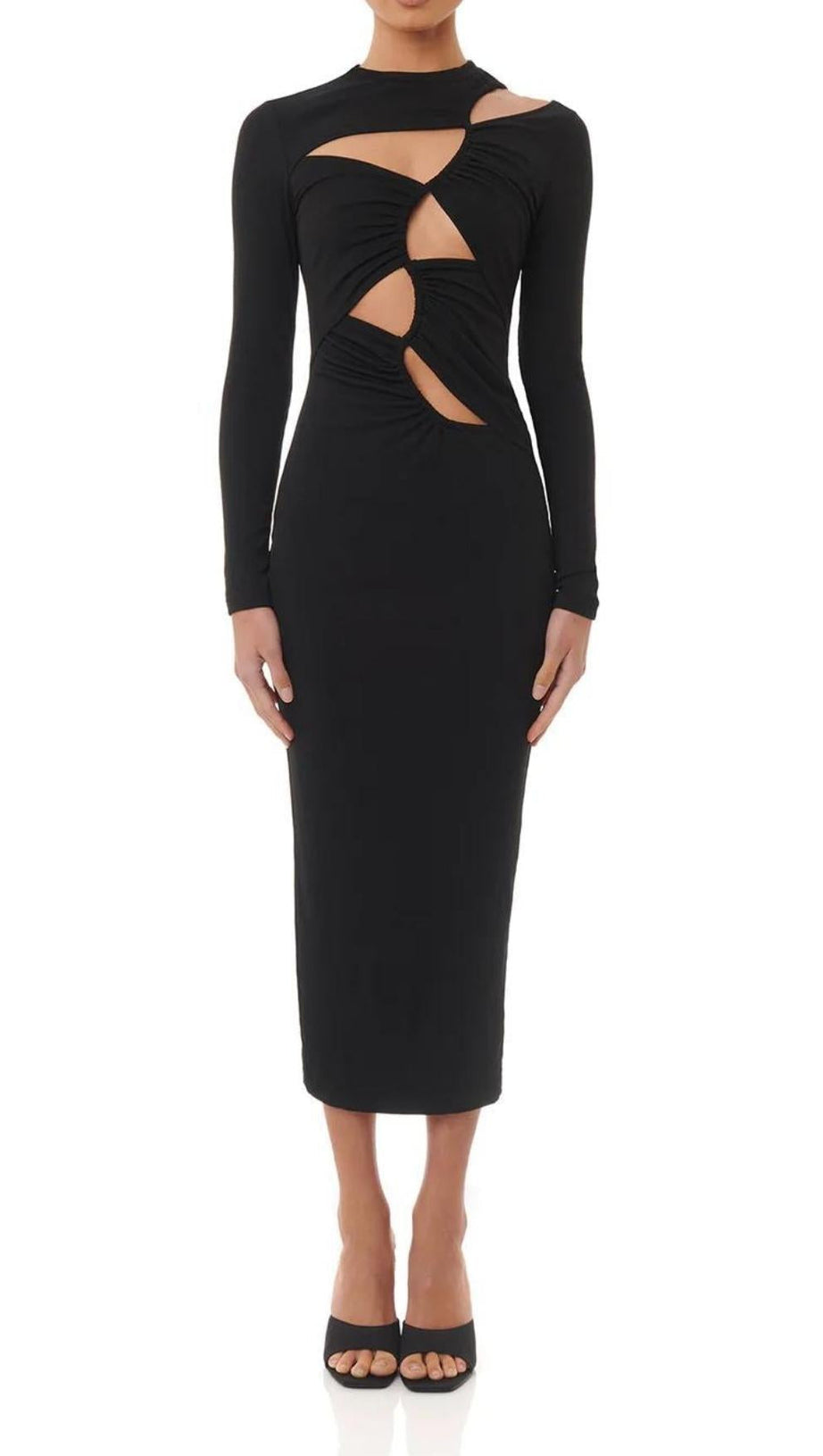 LONG SLEEVES CUT OUT MIDI DRESS IN BLACK