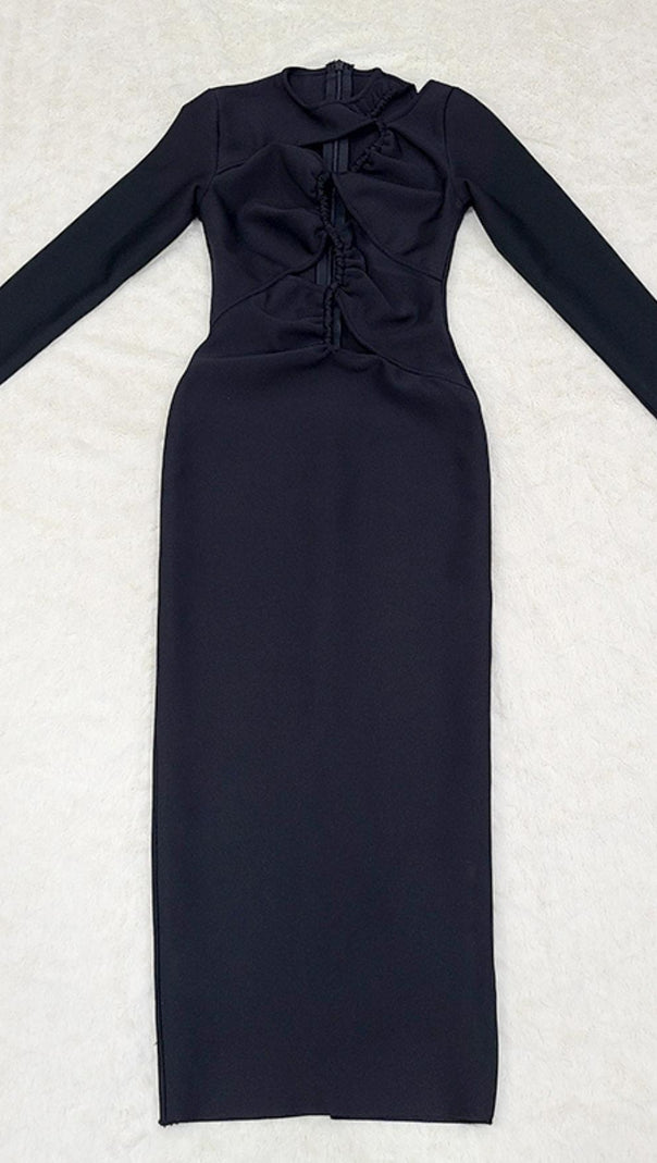 AIIZIE LONG SLEEVES CUT OUT MIDI DRESS IN BLACK - product image