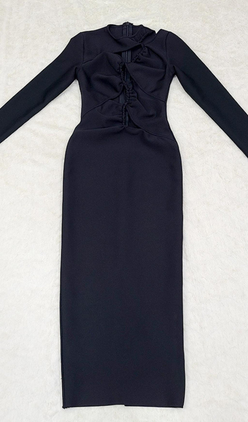 LONG SLEEVES CUT OUT MIDI DRESS IN BLACK