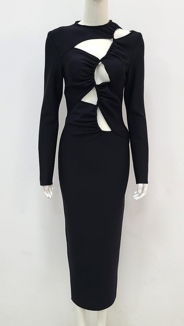 AIIZIE LONG SLEEVES CUT OUT MIDI DRESS IN BLACK - product image
