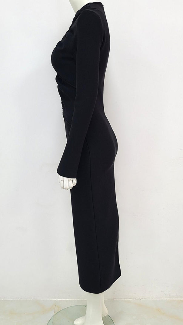 AIIZIE LONG SLEEVES CUT OUT MIDI DRESS IN BLACK - product image
