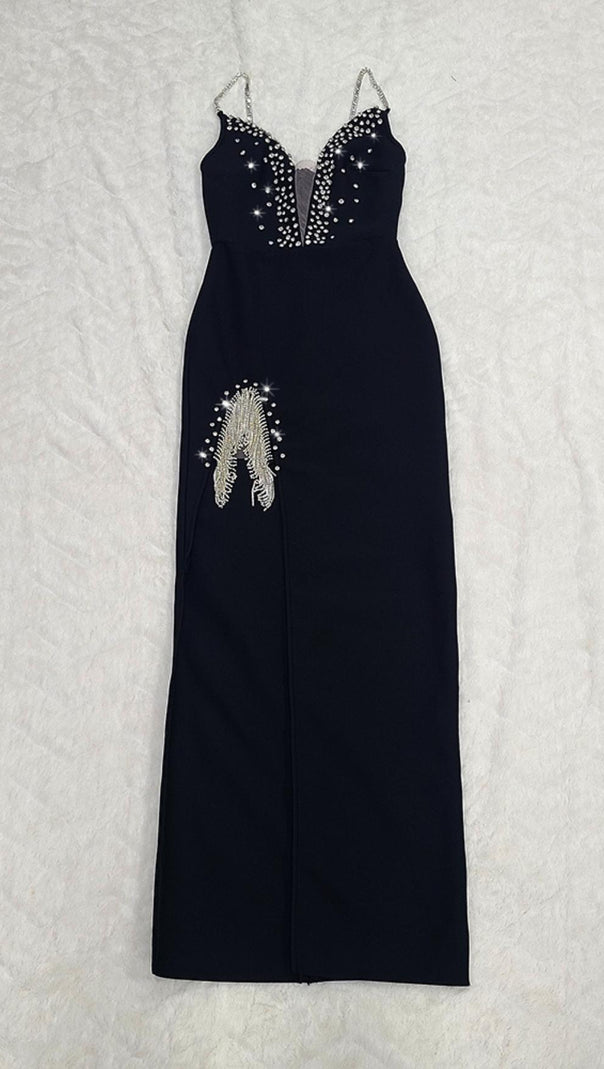 AIIZIE V NECK MAXI DRESS IN BLACK - product image