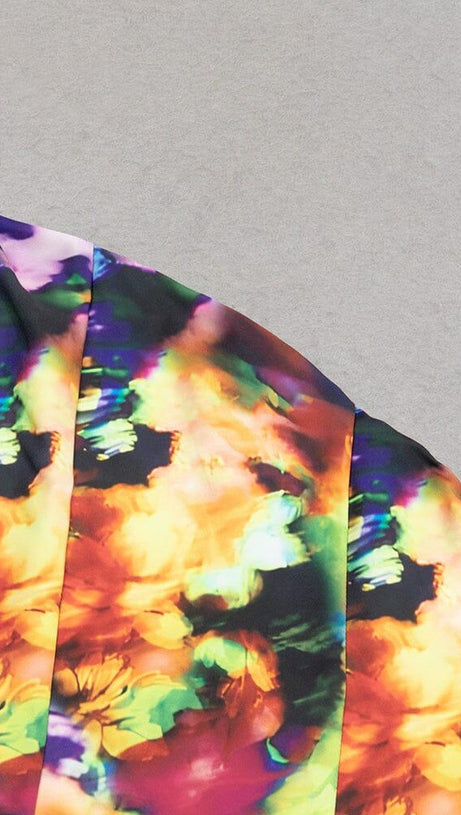 LARGE SIZE PRINT-FLORAL HALTERNECK SLIM BACKLESS MAXI DRESS